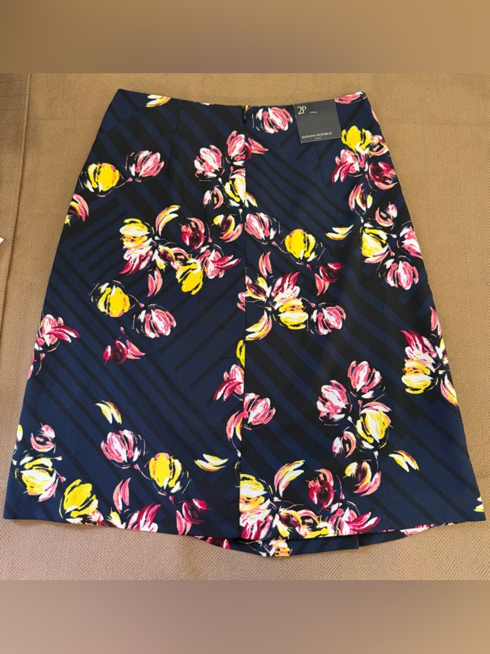 NWT Banana Republic Navy Floral A-Line Skirt with Pink & Yellow Blooms